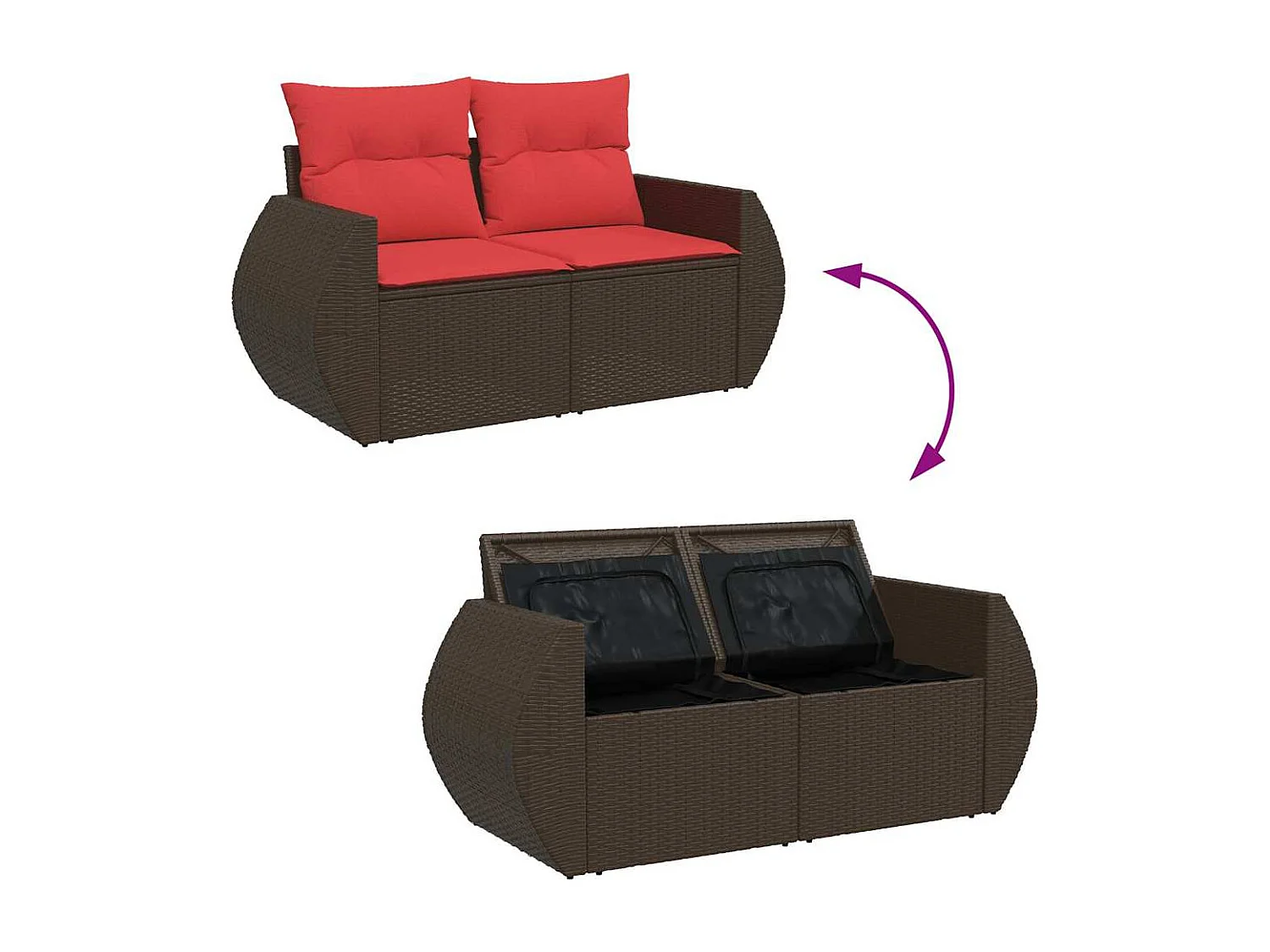 Salon de jardin avec coussins 6pièces marron résine tressée acacia