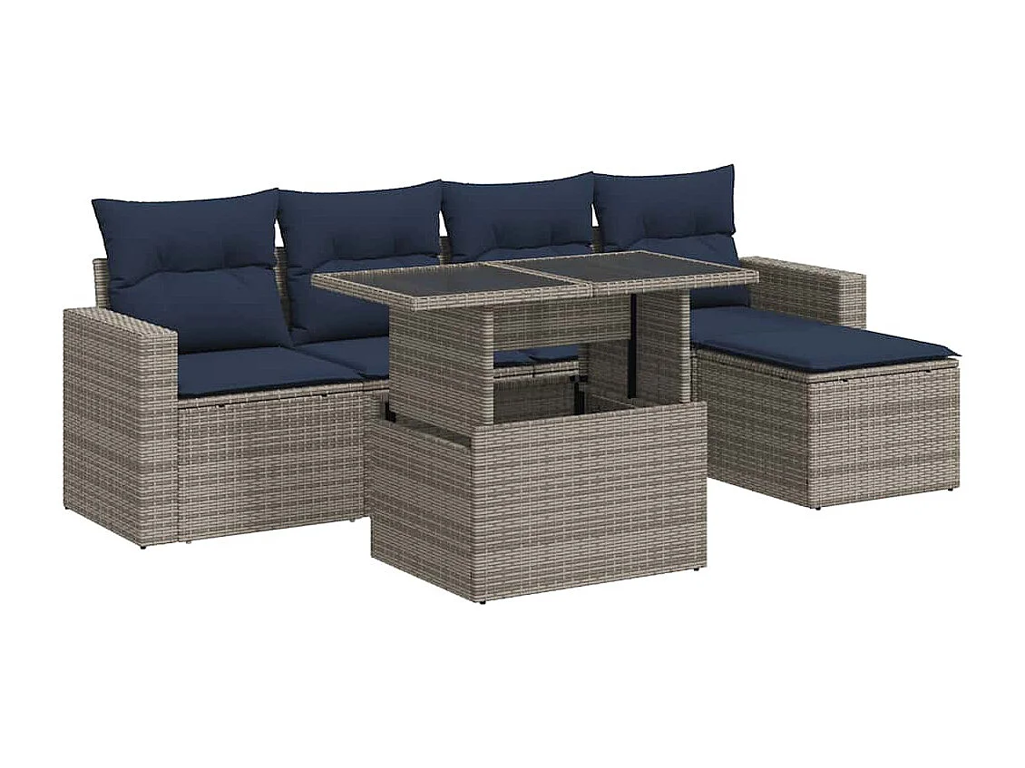 Set sofás jardín y cojines 6 piezas ratán sintético acacia gris