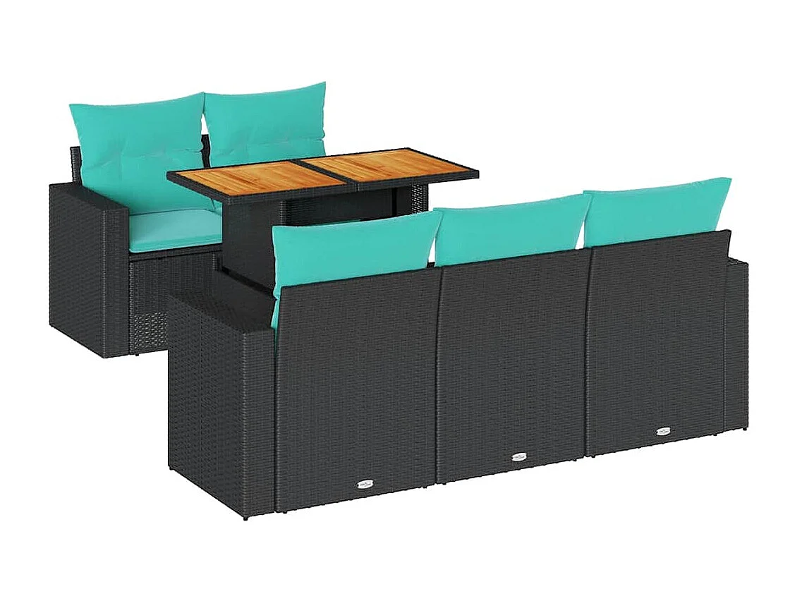 Set de sofás de jardín 6 piezas y cojines ratán sintético negro