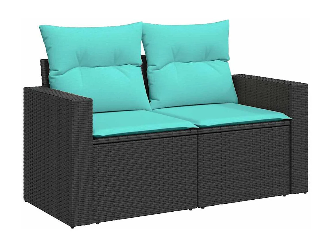 Set de sofás de jardín 6 piezas y cojines ratán sintético negro