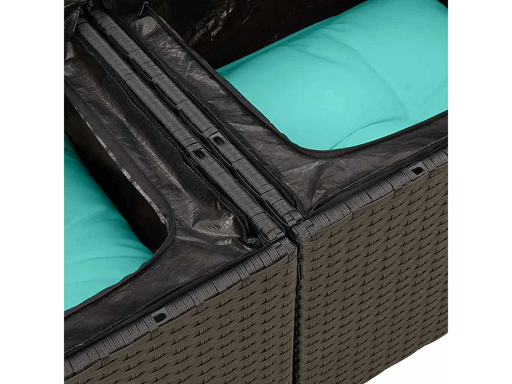 Set de sofás de jardín 6 piezas y cojines ratán sintético negro