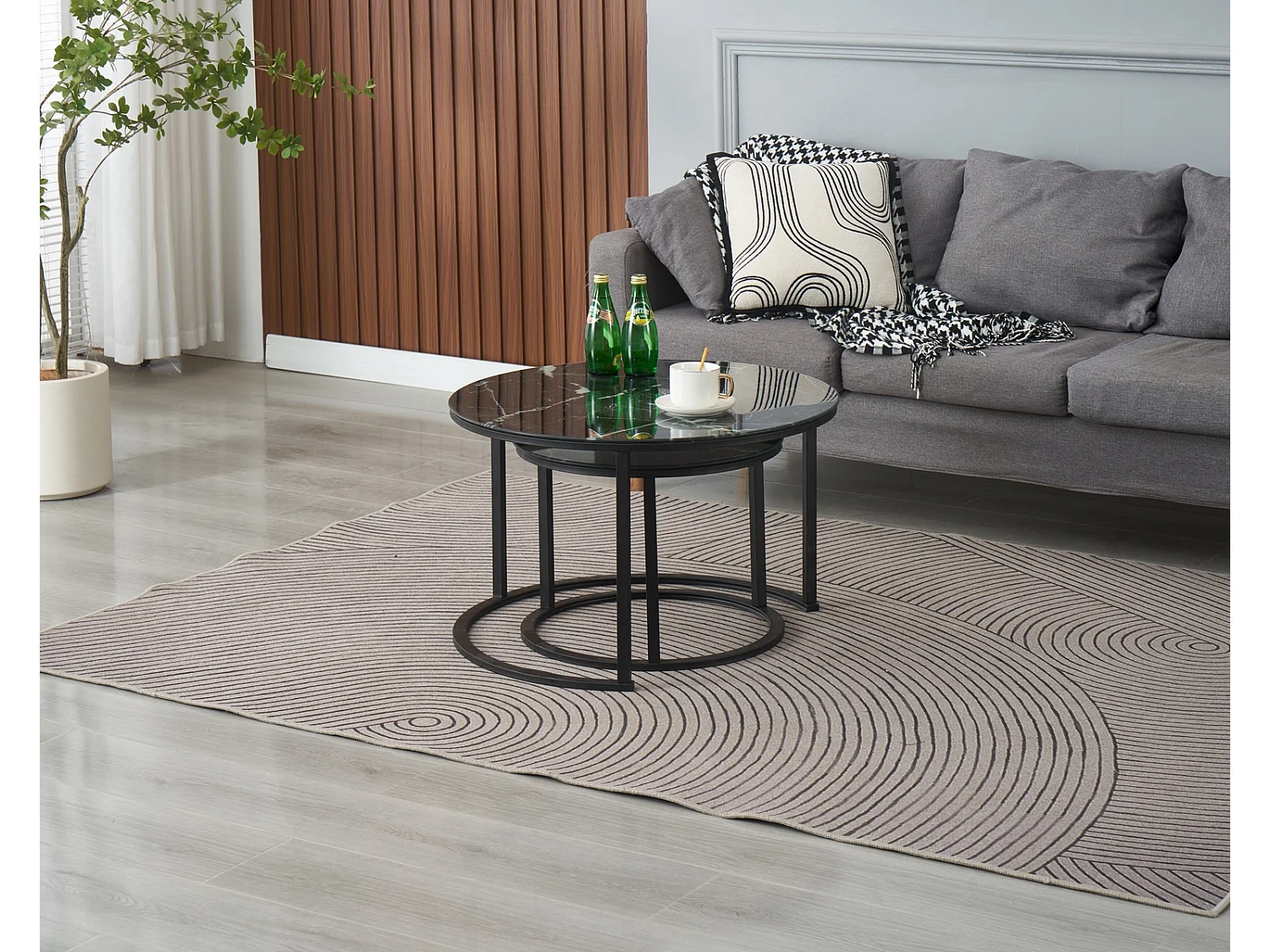 EleganceEssentials Table basse – Lot de 2 – Ø70 & Ø50 cm – Table basse noire – Table basse ronde – Finition effet marbre noir – Design moderne