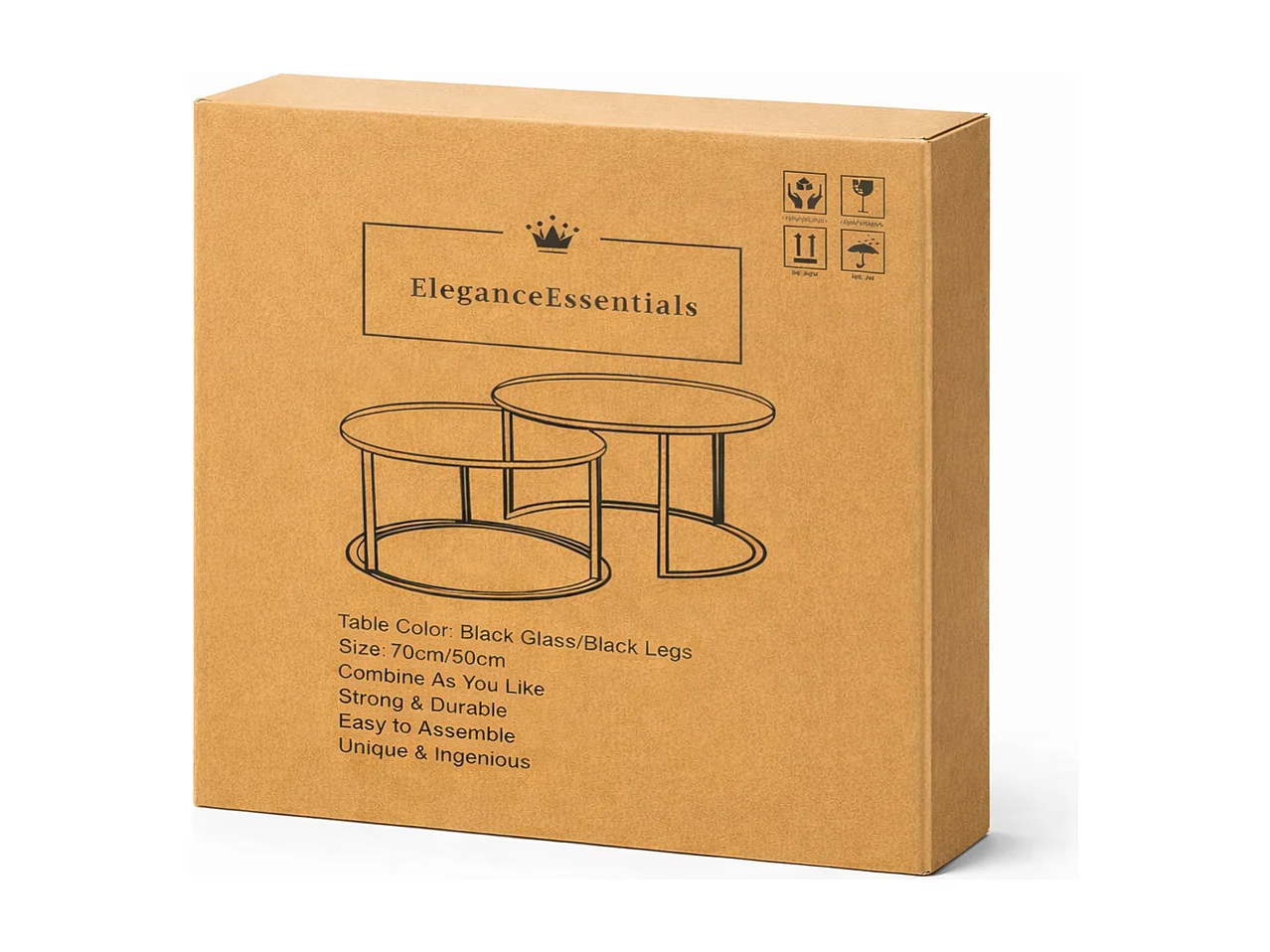 EleganceEssentials Table basse – Lot de 2 – Ø70 & Ø50 cm – Table basse noire – Table basse ronde – Finition effet marbre noir – Design moderne