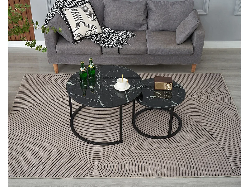 EleganceEssentials Table basse – Lot de 2 – Ø70 & Ø50 cm – Table basse noire – Table basse ronde – Finition effet marbre noir – Design moderne