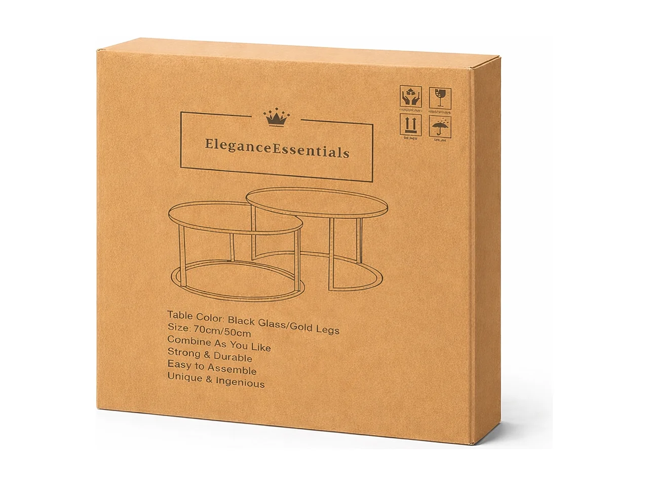 EleganceEssentials – Tables basses rondes – Set de 2 – Table basse ronde – Ø70 & Ø50 cm – Verre trempé effet marbre noir – Pieds dorés mats – Table d’appoint – Tabl