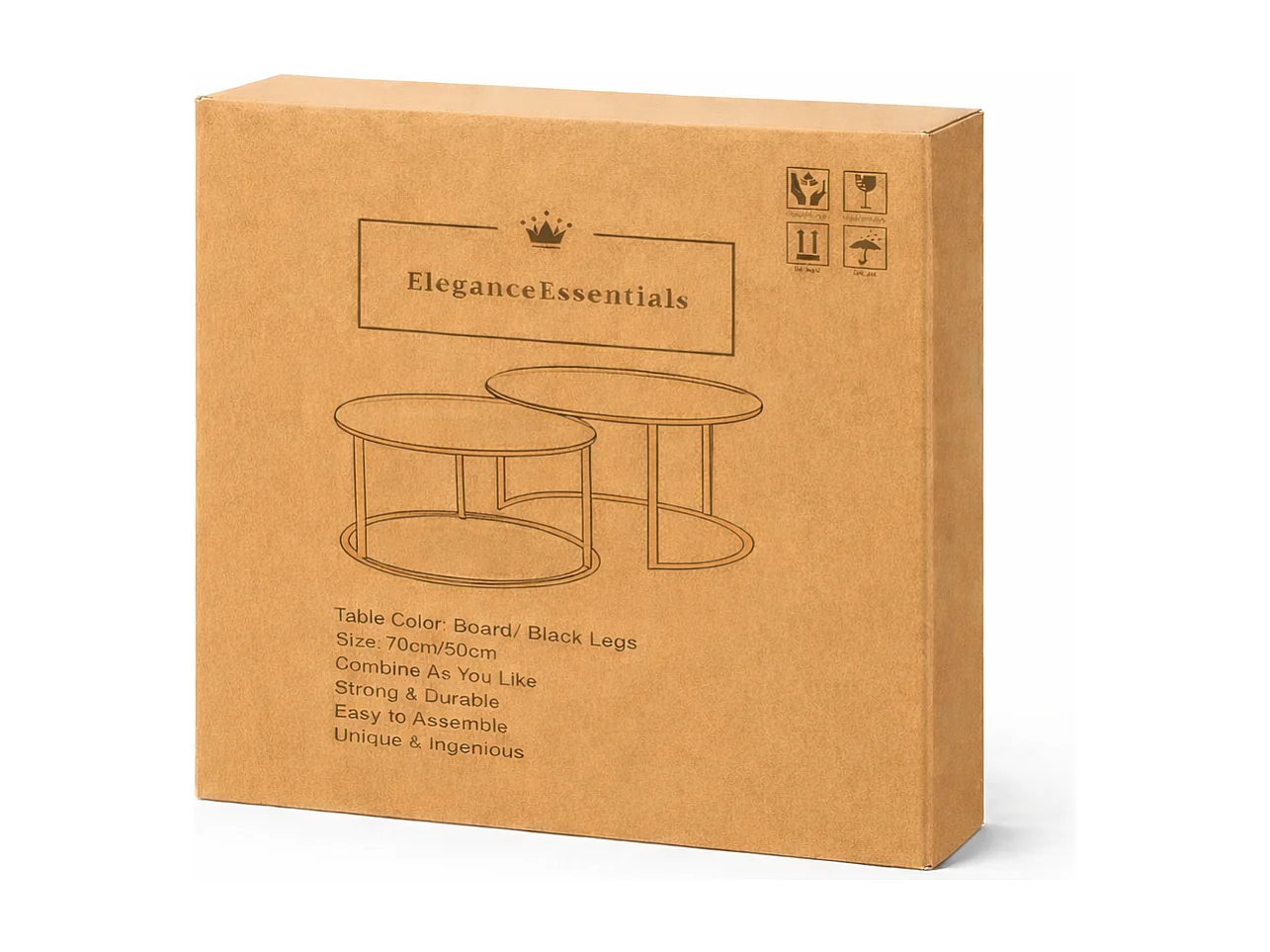 EleganceEssentials Ensemble de tables basses élégantes (lot de 2) – Bois MDF – Aspect chêne – Pieds noirs – 70 & 50 cm