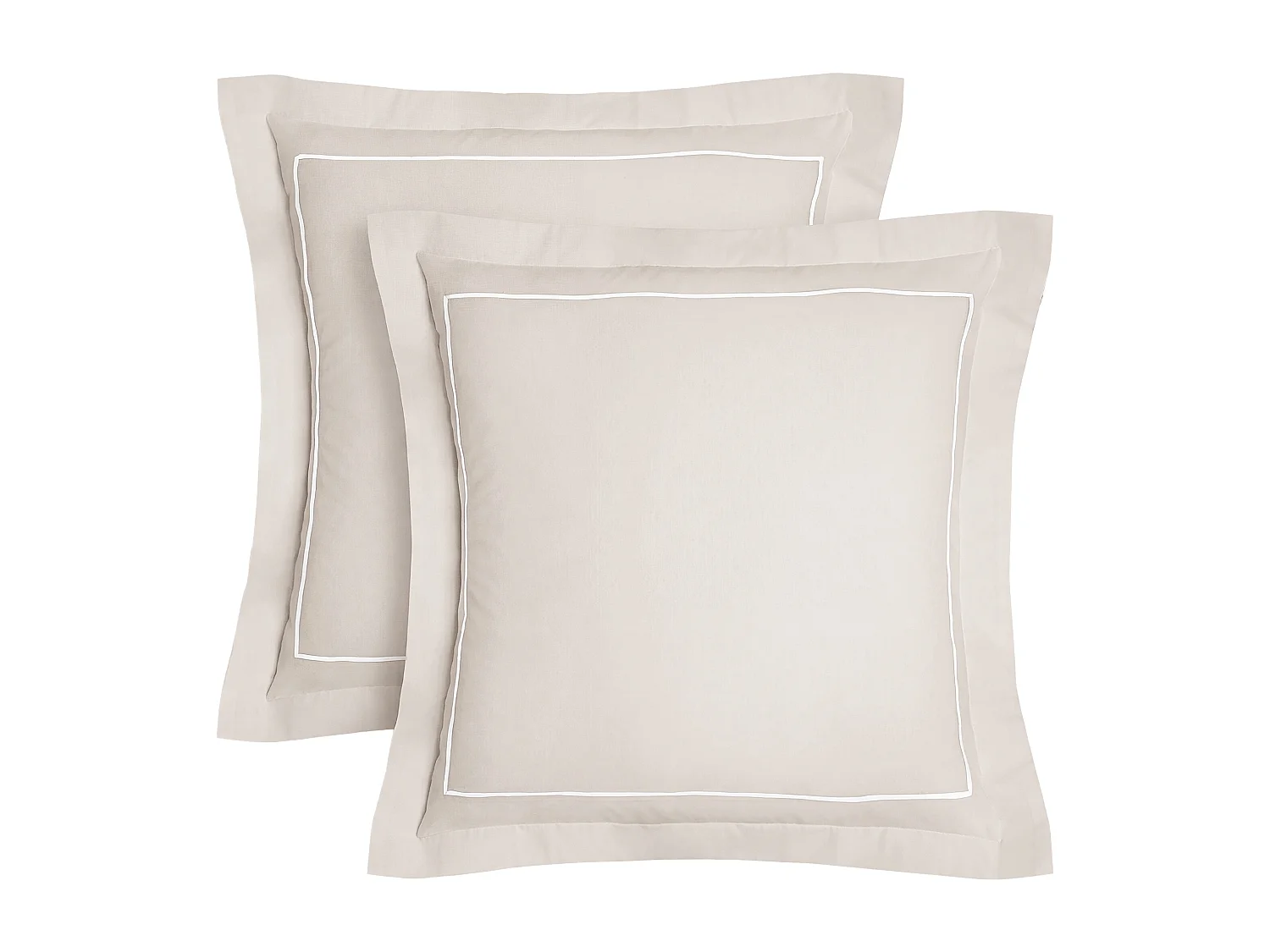 Parure de lit percale  80 fils/cm² - Housse de couette 240 x 260 cm + 2 taies d'oreiller  - Beige bourdon blanc - CHARMY de PALACIO
