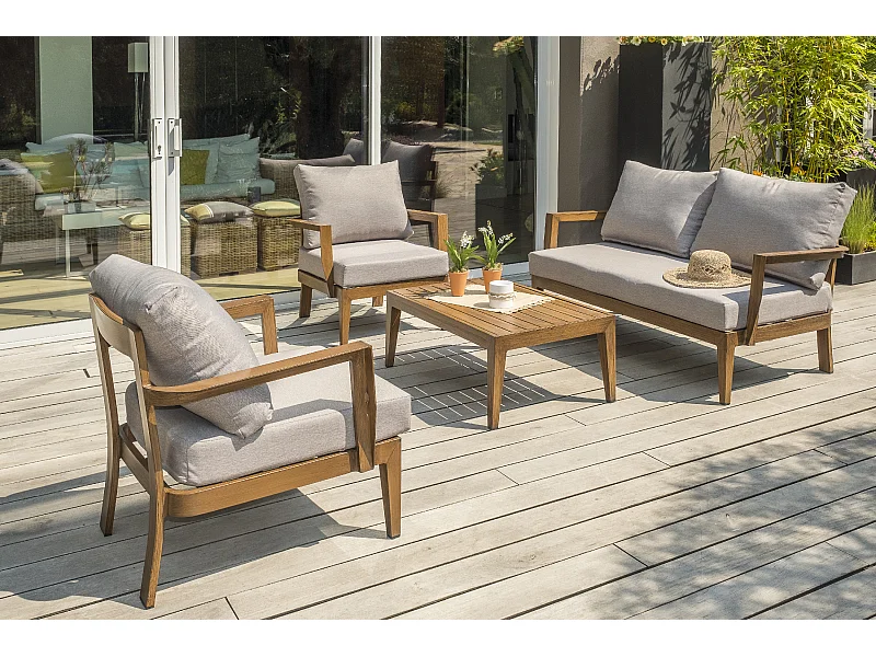 4-Sitzer-Gartenmöbel, Aluminium, Holzeffekt