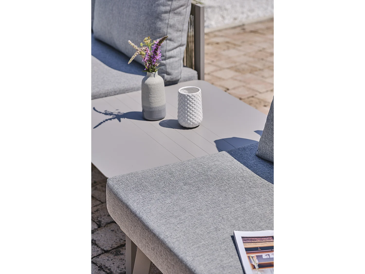 Conjunto de sofás de canto para jardim com 7 lugares em alumínio e corda