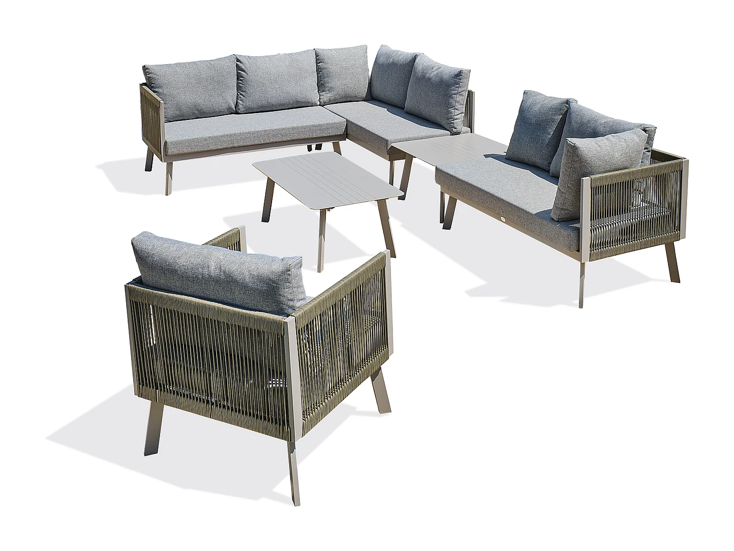 Conjunto de sofás de canto para jardim com 7 lugares em alumínio e corda