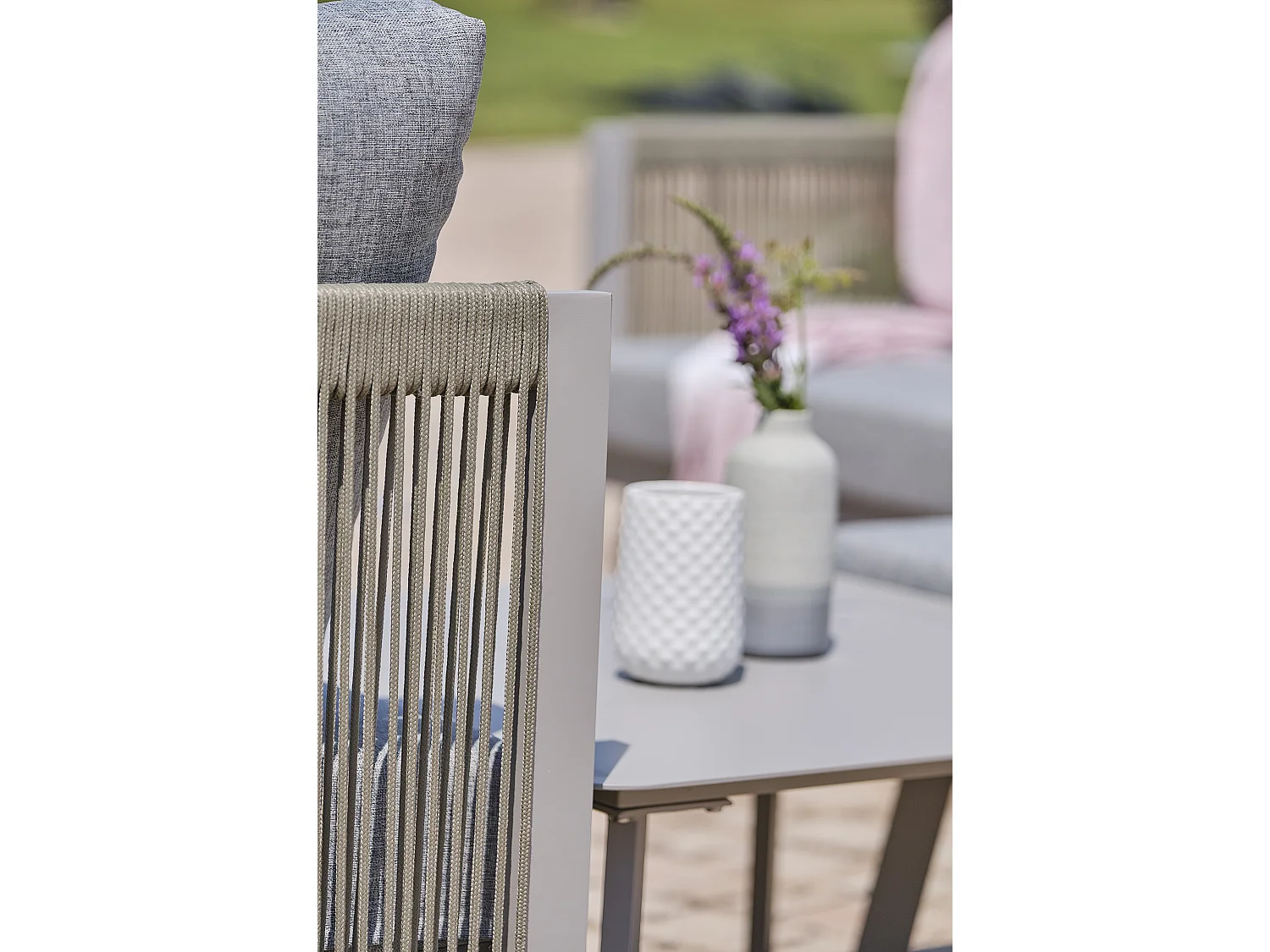 Conjunto de sofás de canto para jardim com 7 lugares em alumínio e corda