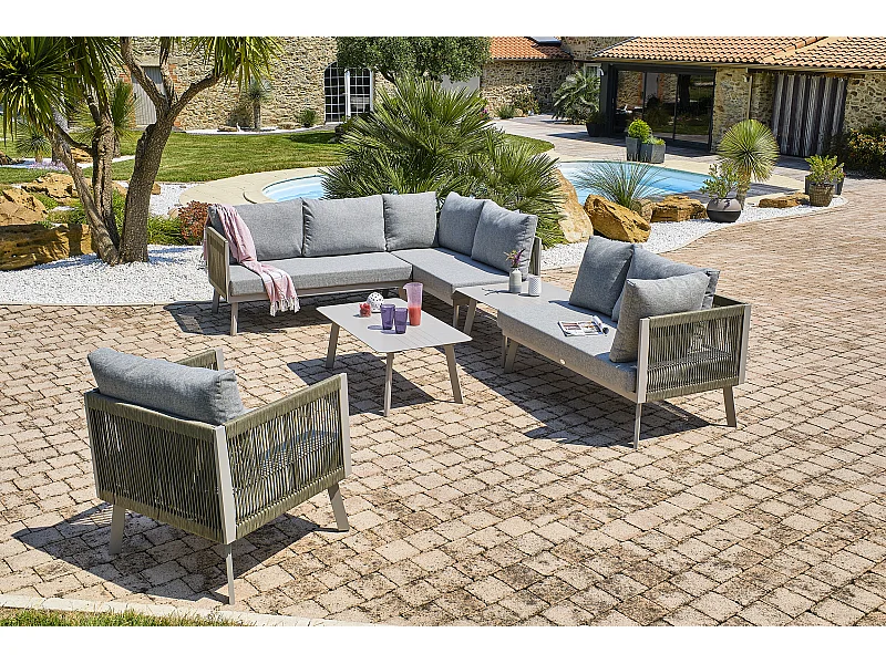 Salón de jardín de esquina 7 plazas de aluminio