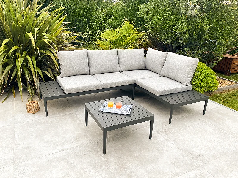 Salon de jardin d'angle 4 places en aluminium
