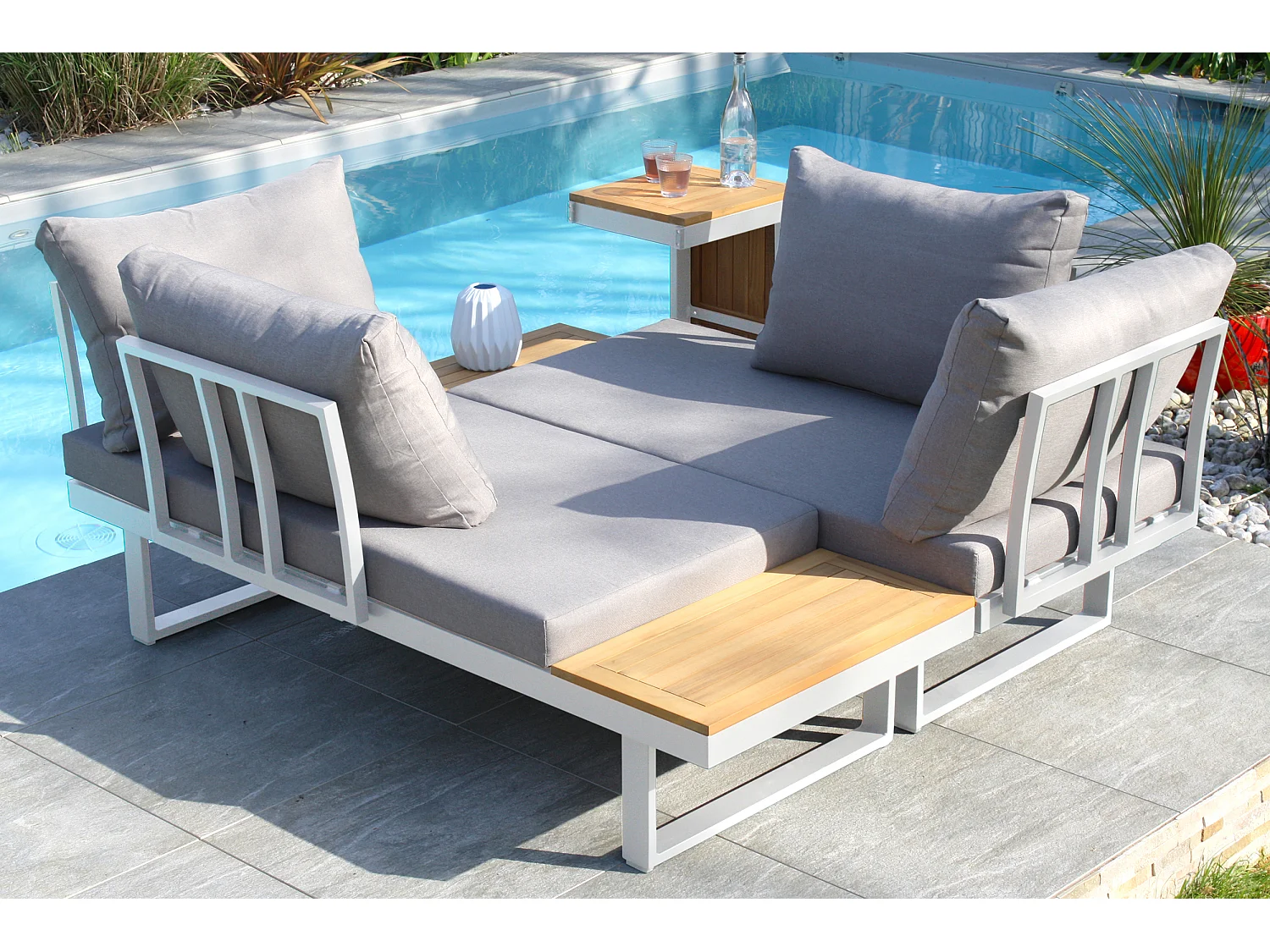 4-Sitzer-Gartenmöbel, Aluminium und Akazienholz