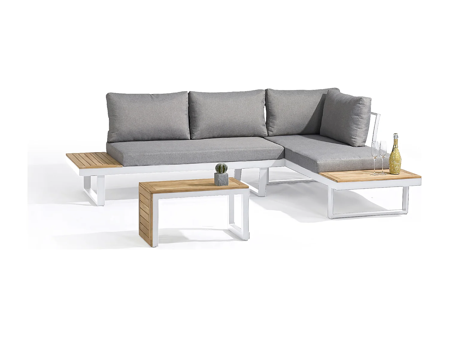 4-Sitzer-Gartenmöbel, Aluminium und Akazienholz