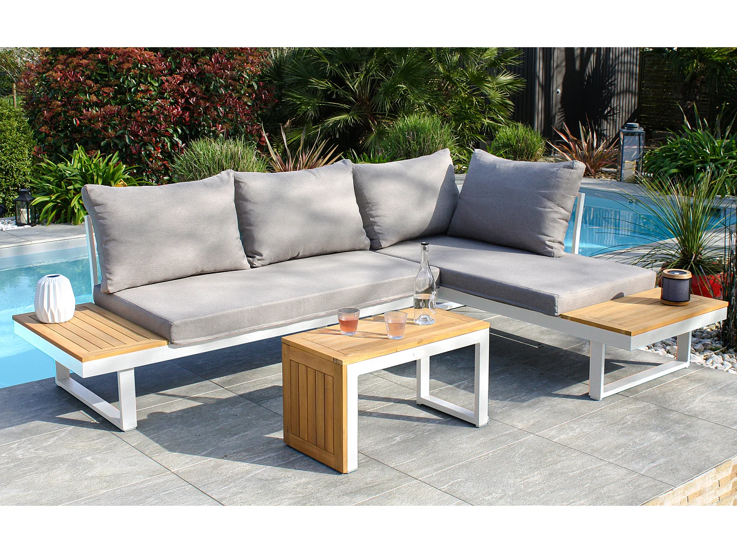 4-Sitzer-Gartenmöbel, Aluminium und Akazienholz