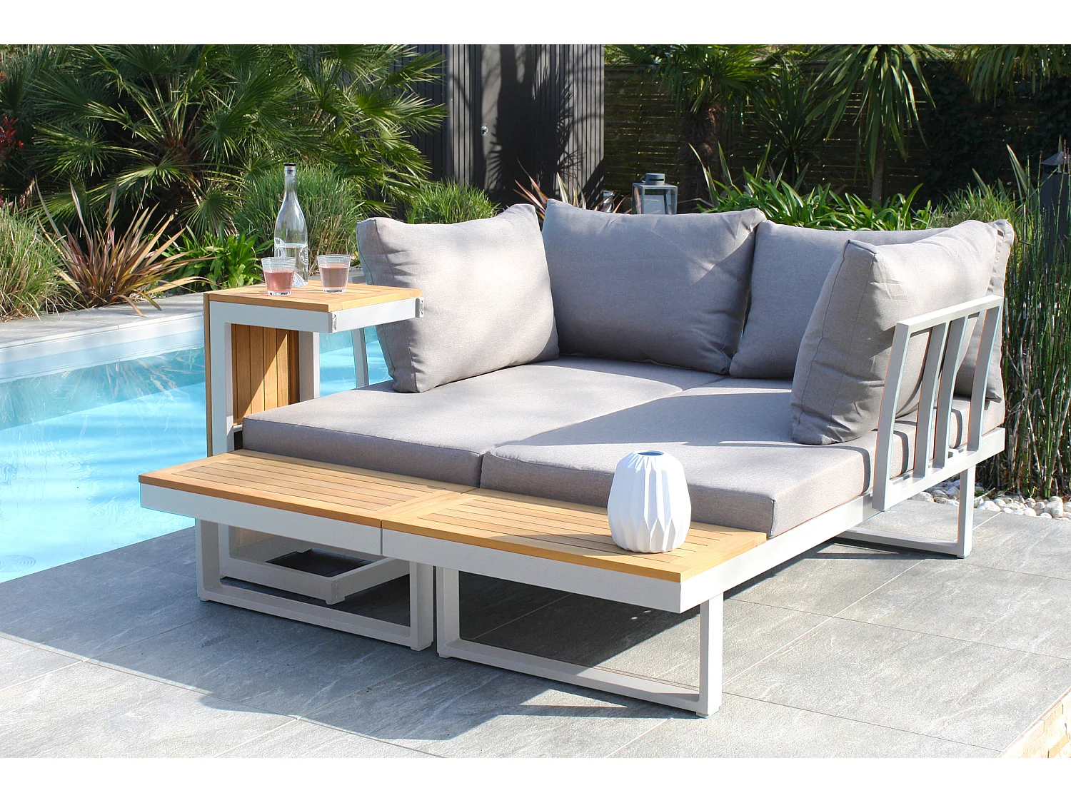 Salon de jardin 4 places en bois d'acacia et aluminium - TOKYO