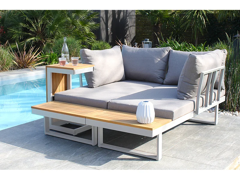 4-Sitzer-Gartenmöbel, Aluminium und Akazienholz