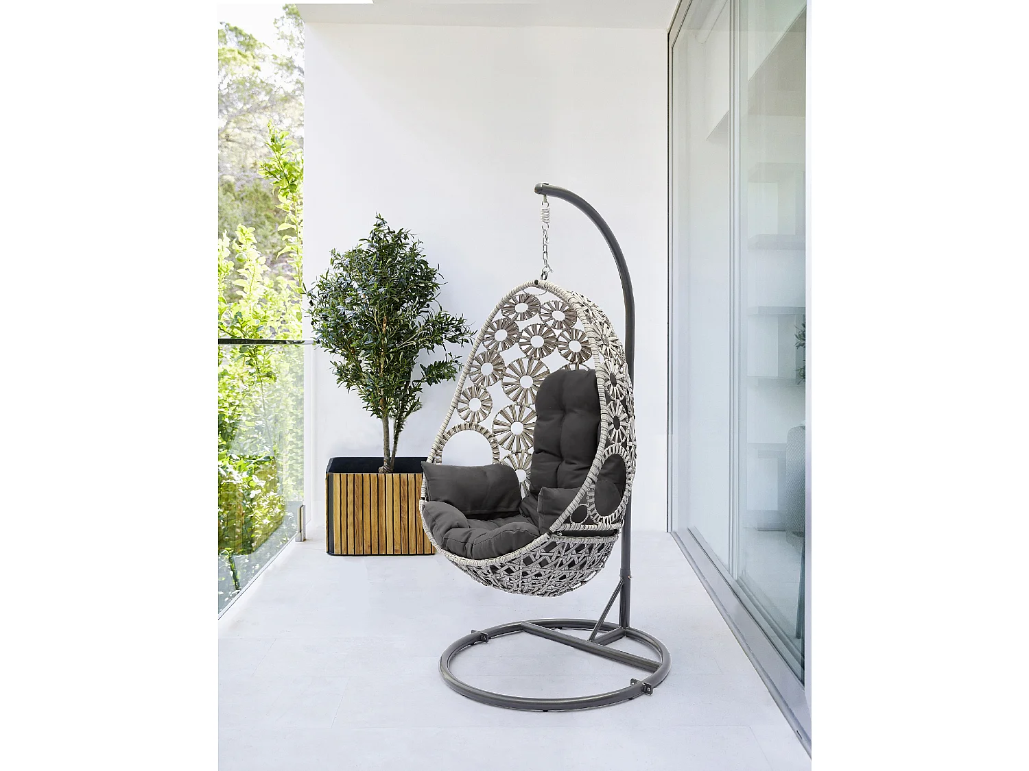 Balancelle de jardin en résine écrue avec coussin