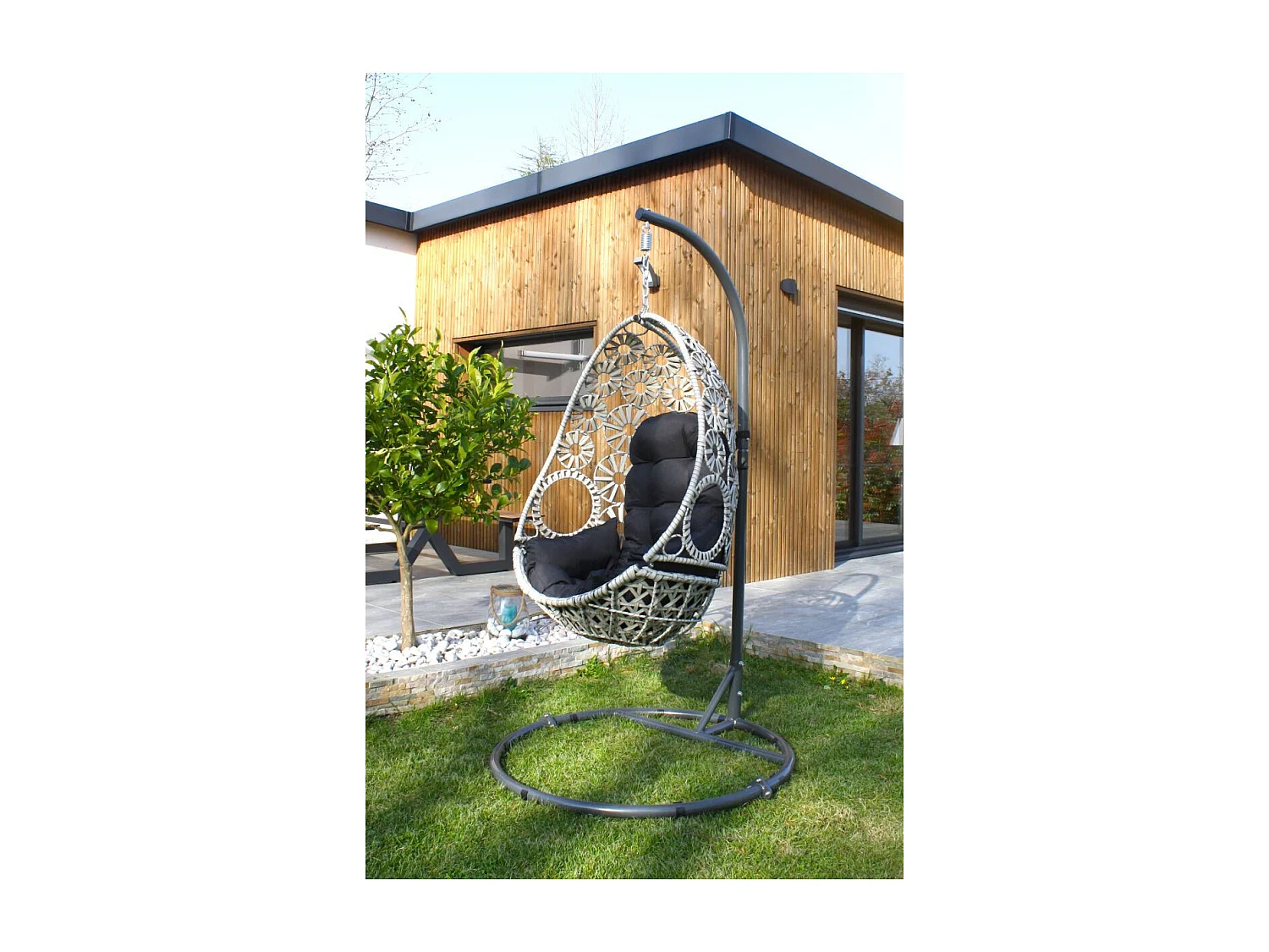 Gartenschaukel, Kunstharzgeflecht mitem Kissen, ecru
