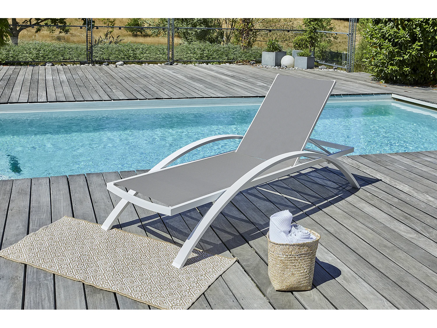 Lot de 2 bains de soleil en toile plastifiée et aluminium - BARCELONA