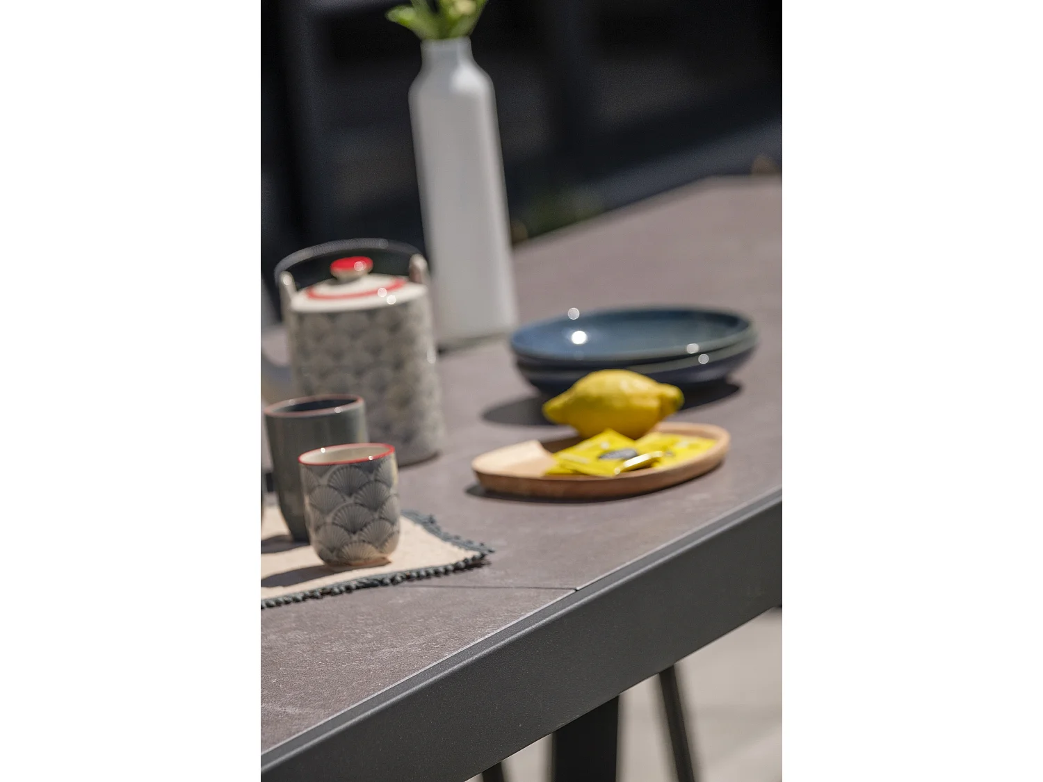 Table de jardin 12 places en aluminium et céramique sur verre