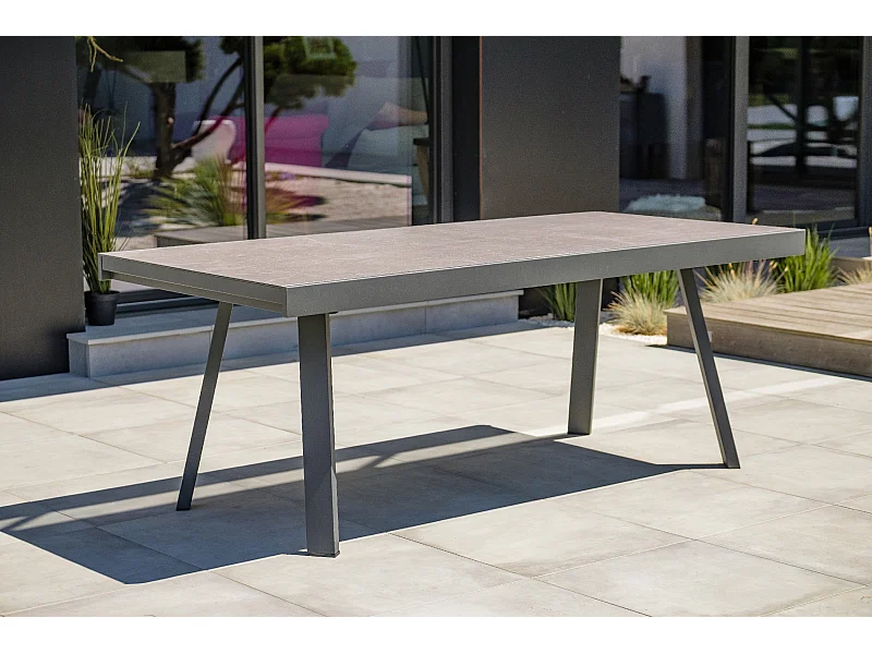 Table de jardin 12 places en aluminium et céramique sur verre