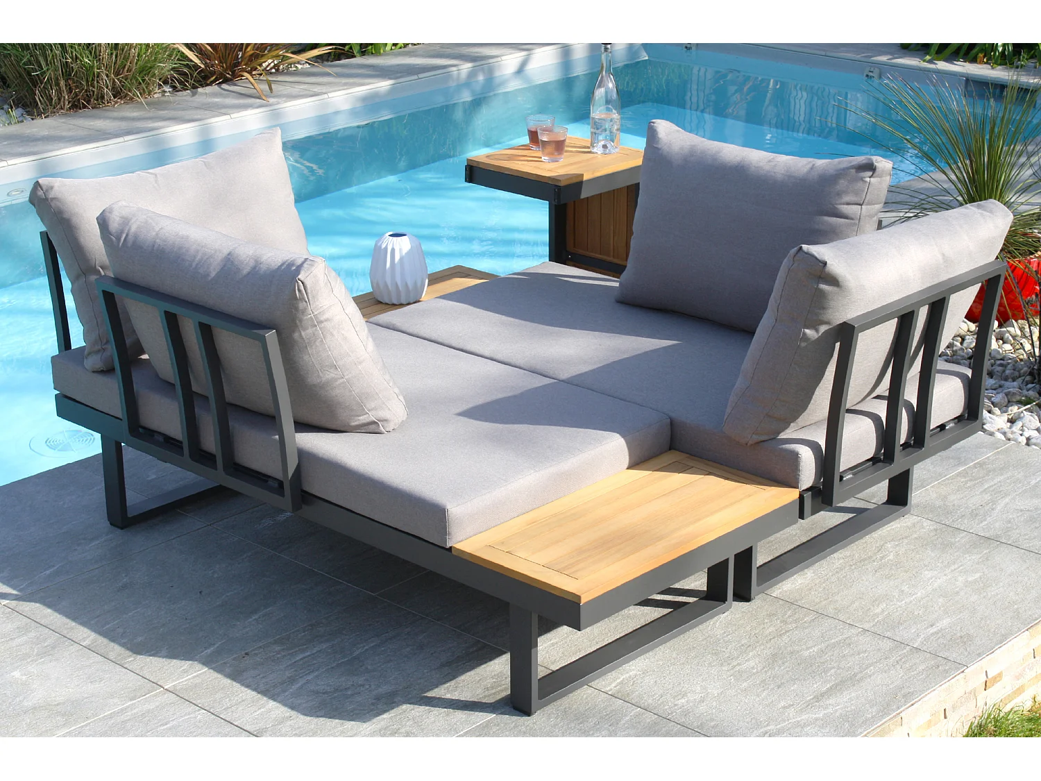 4-Sitzer-Gartenmöbel, Aluminium und Akazienholz