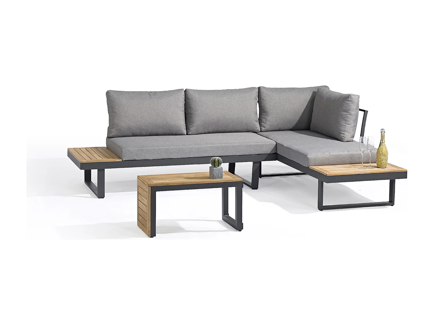 4-Sitzer-Gartenmöbel, Aluminium und Akazienholz