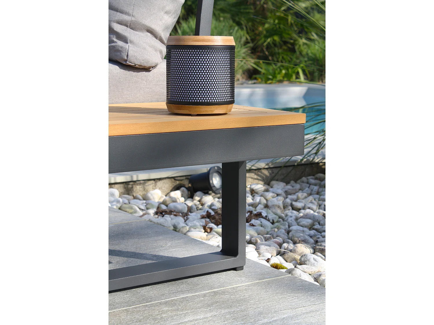 Salotto da giardino 4 posti in legno di acacia e alluminio