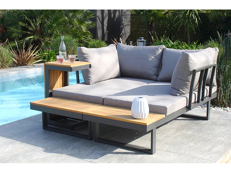 4-Sitzer-Gartenmöbel, Aluminium und Akazienholz