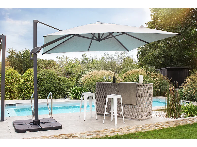 Parasol avec pied excentré en acier et toilee