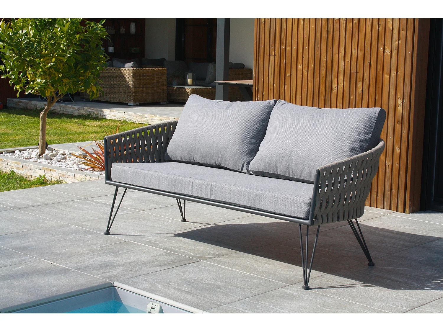 Salon de jardin 4 places en corde tissée et acier - CAPRI