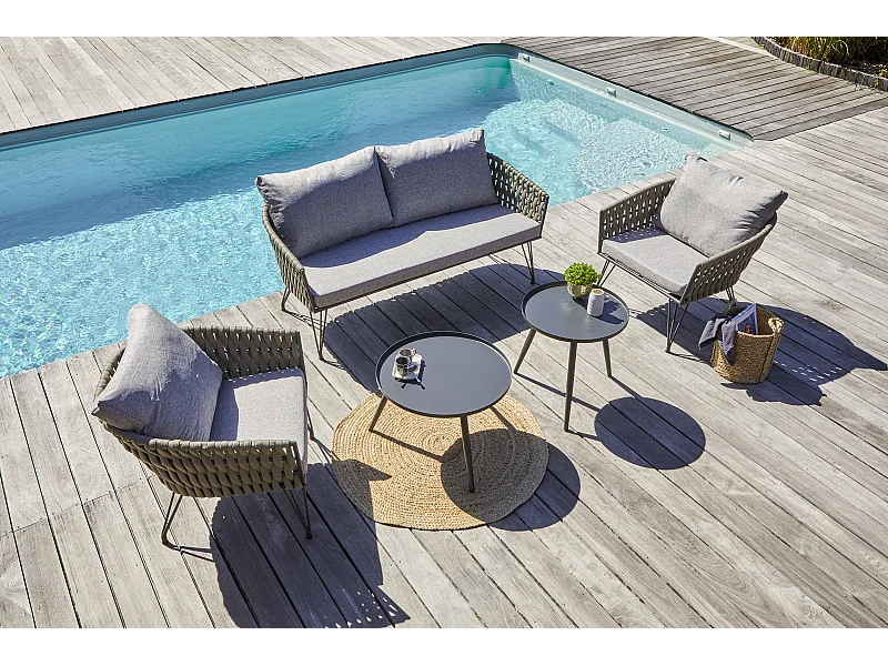 Salon de jardin 4 places en corde tissée et acier