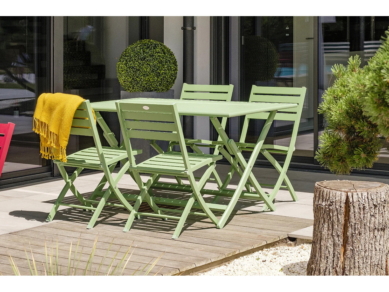 Ensemble repas de jardin 4 places en aluminium vert lagune