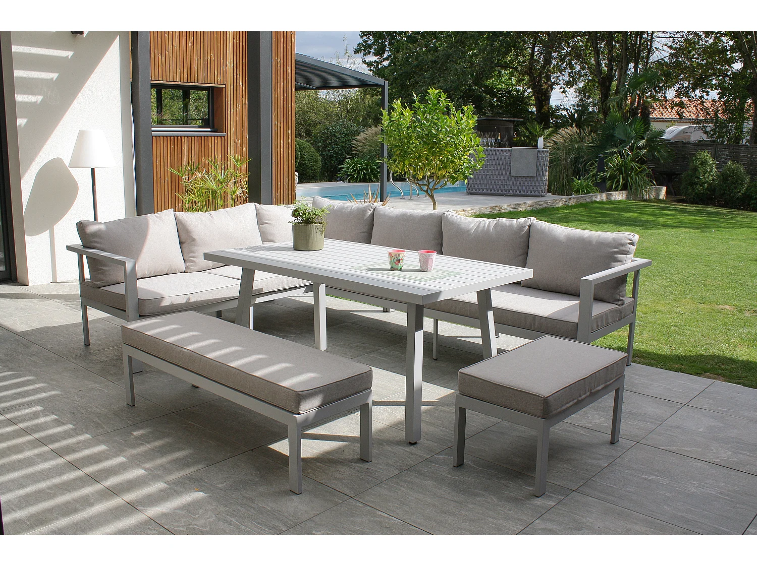 Conjunto de comedor de jardín 9 plazas de aluminio