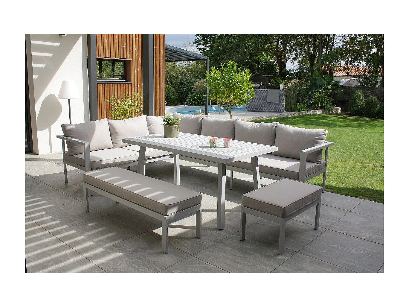Ensemble repas de jardin 9 places en aluminium - ANTALYA
