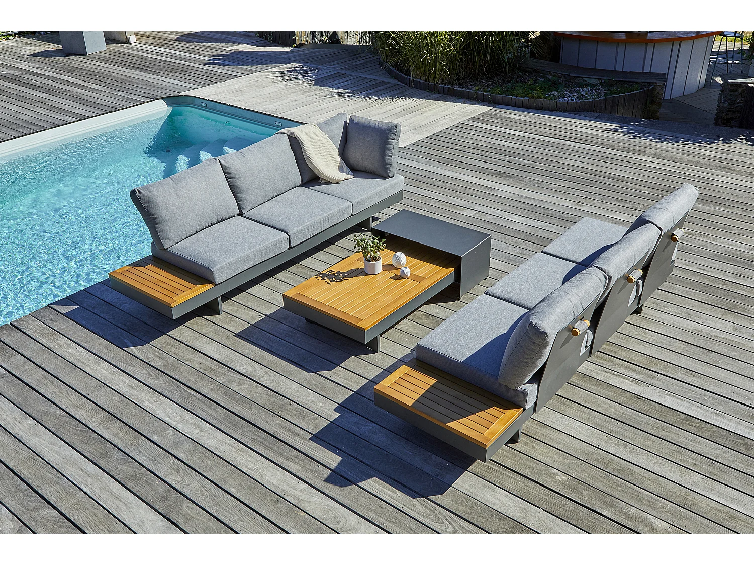 Salón de jardín de esquina 6 pl madera acacia y aluminio