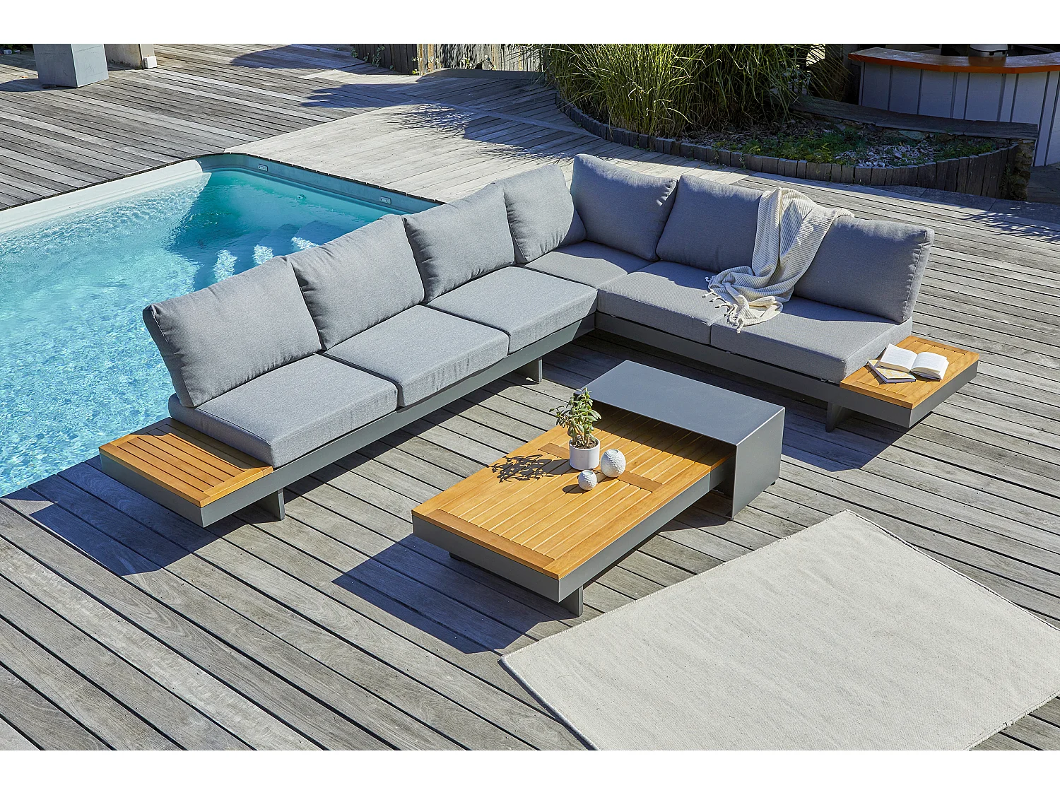 Salón de jardín de esquina 6 pl madera acacia y aluminio