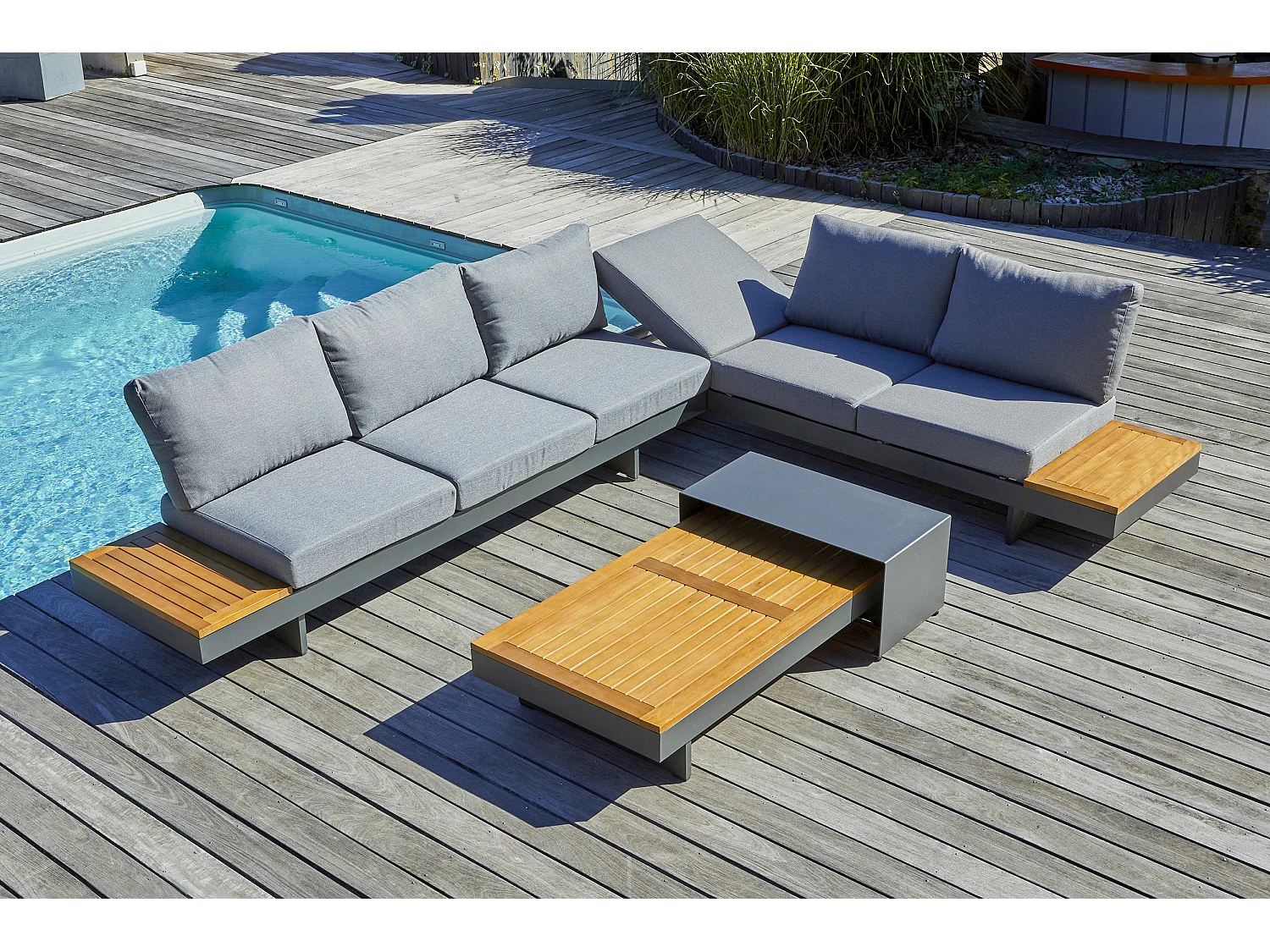 Salón de jardín de esquina 6 pl madera acacia y aluminio