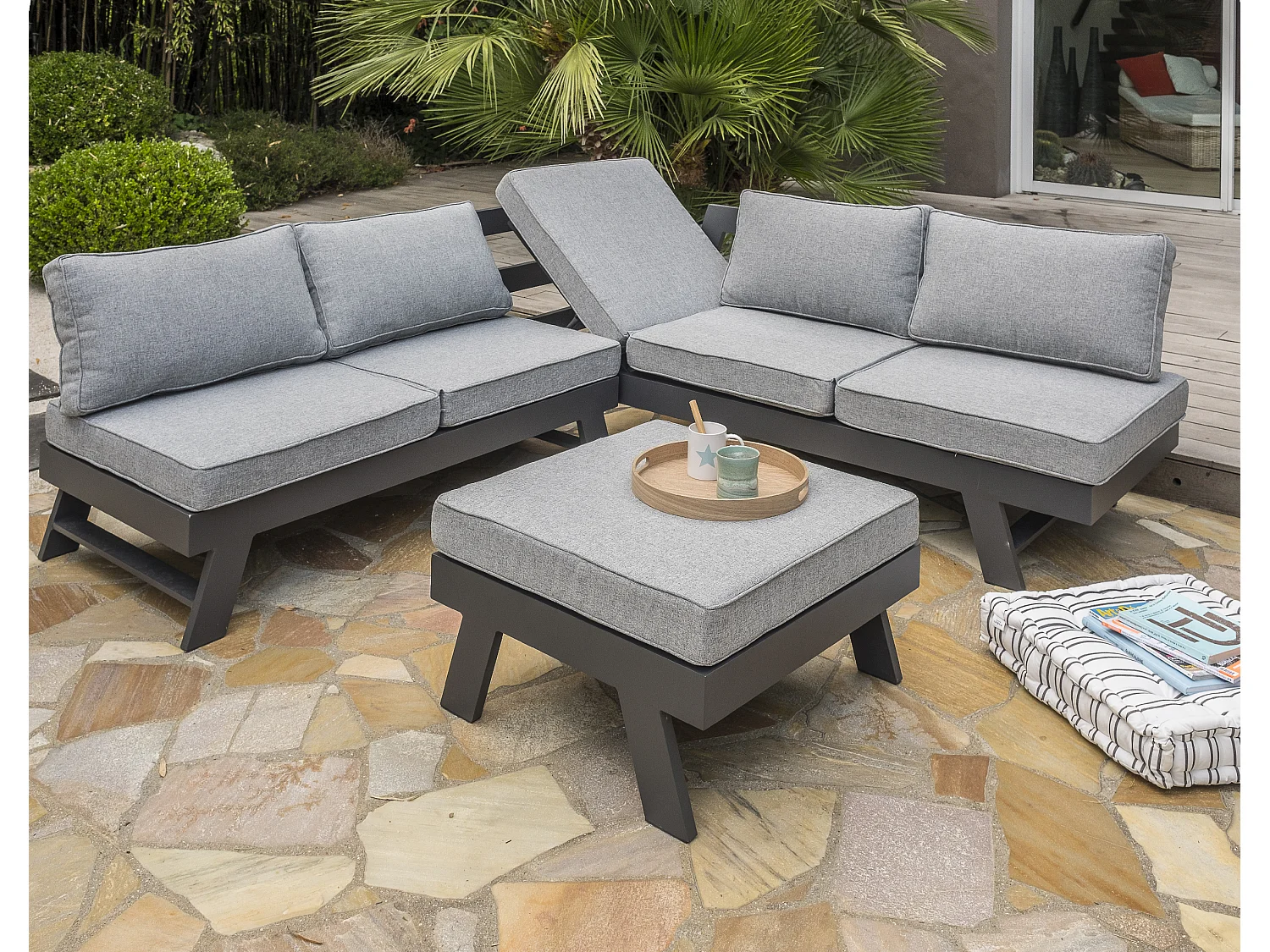 Salon d'angle de jardin 6 places en aluminium  - NEWYORK