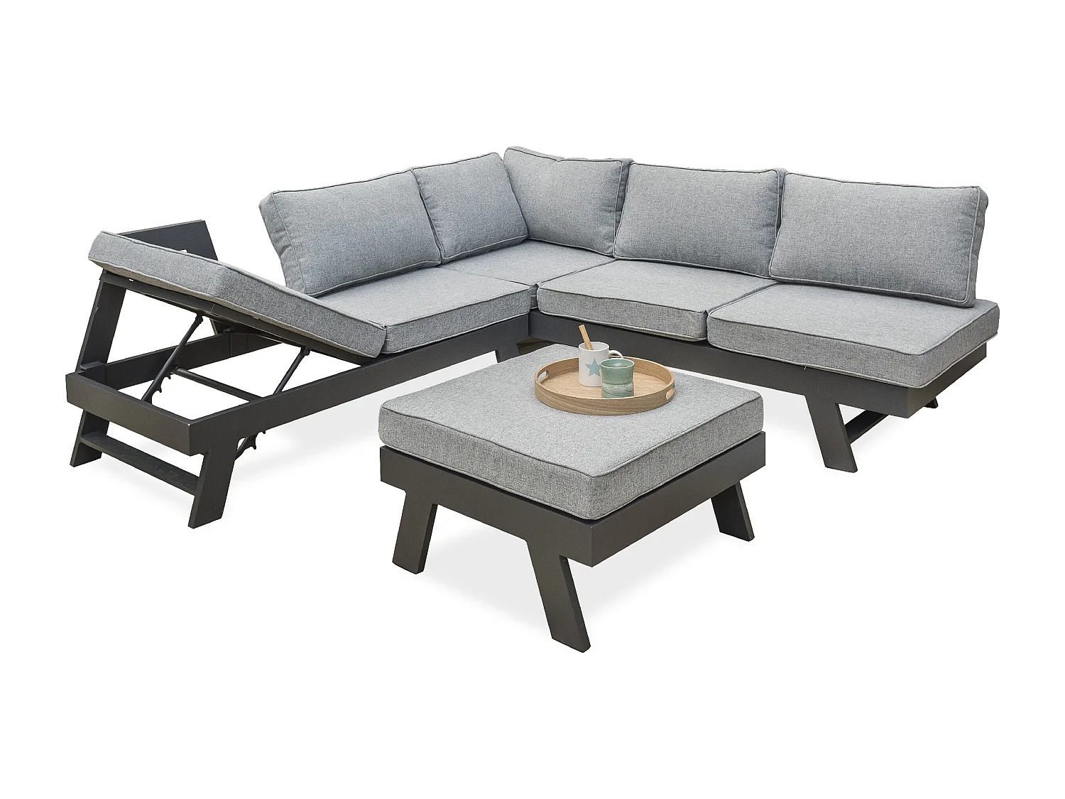 Salon d'angle de jardin 6 places en aluminium  - NEWYORK