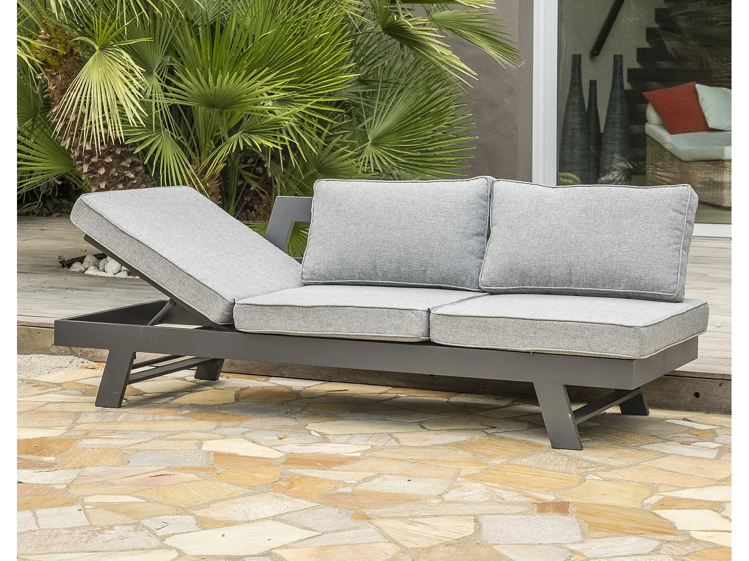 Salon d'angle de jardin 6 places en aluminium  - NEWYORK