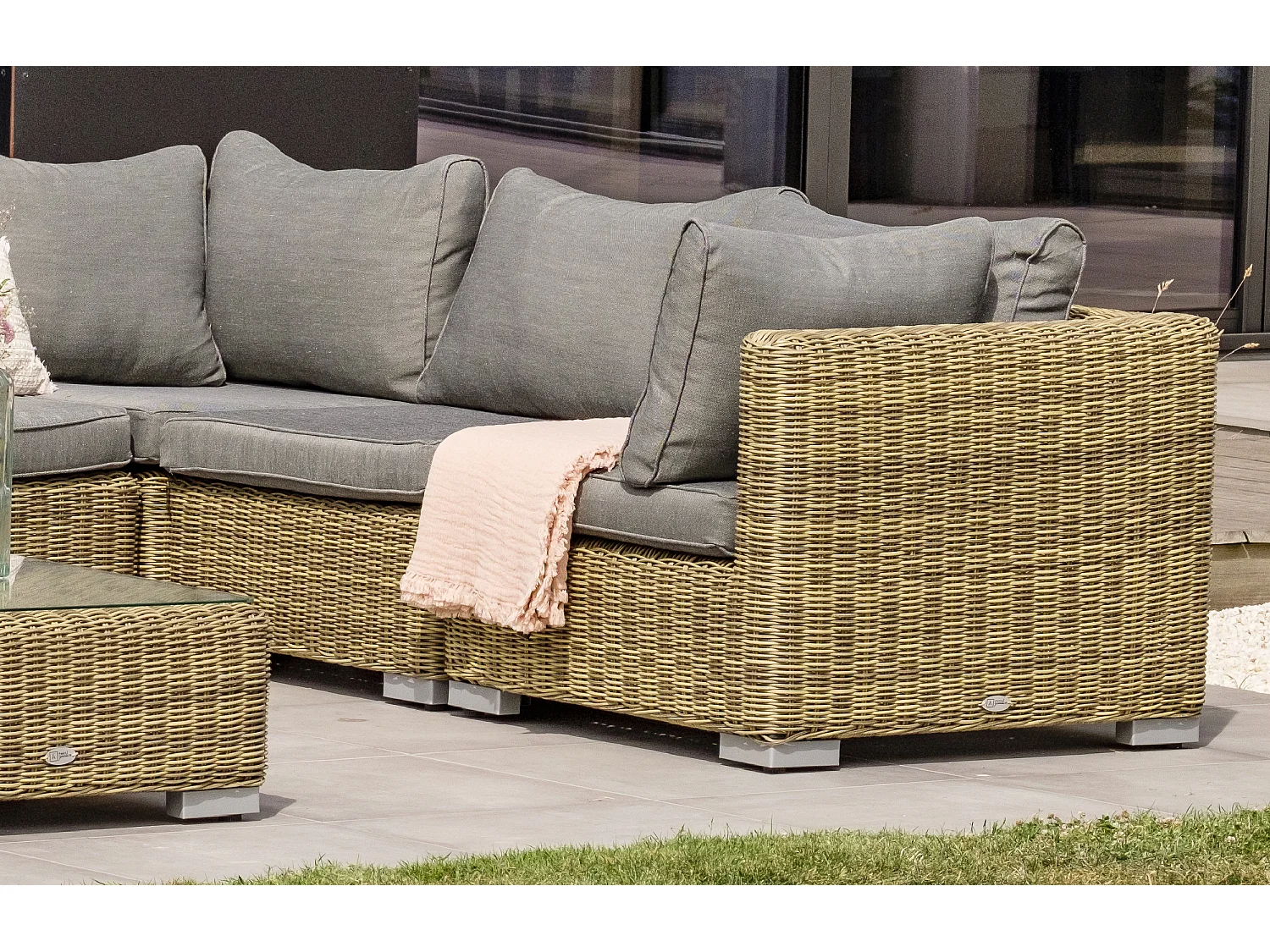 6-Sitzer-Gartenmöbel, Kunstharzgeflecht, honig