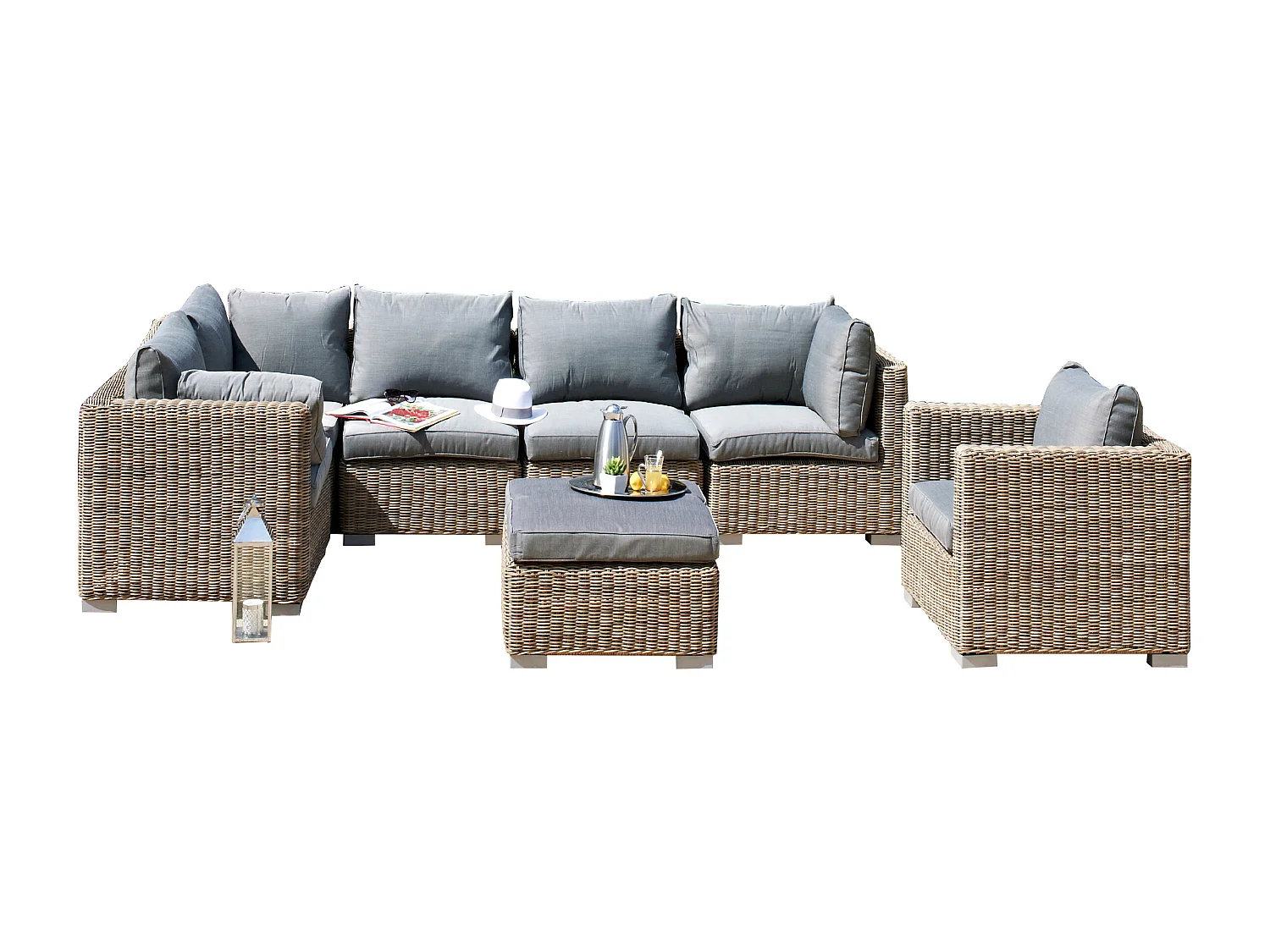 6-Sitzer-Gartenmöbel, Kunstharzgeflecht, honig