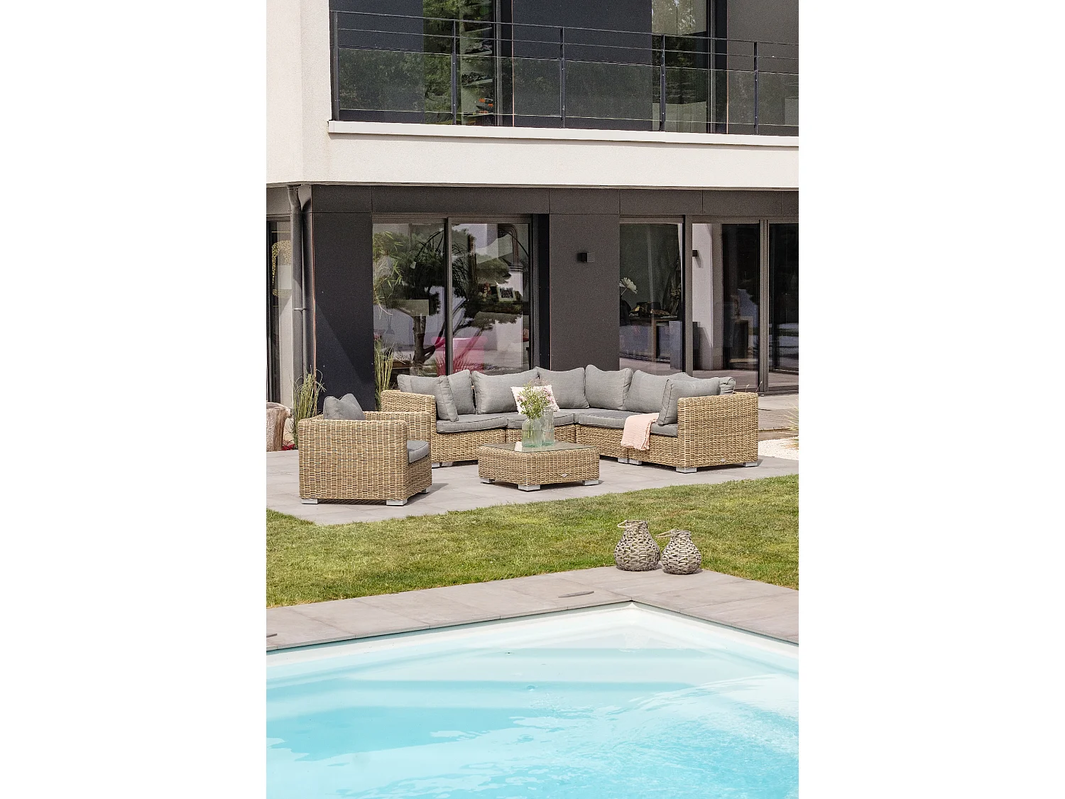 6-Sitzer-Gartenmöbel, Kunstharzgeflecht, honig