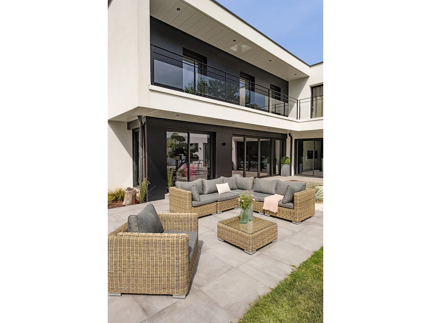 6-Sitzer-Gartenmöbel, Kunstharzgeflecht, honig