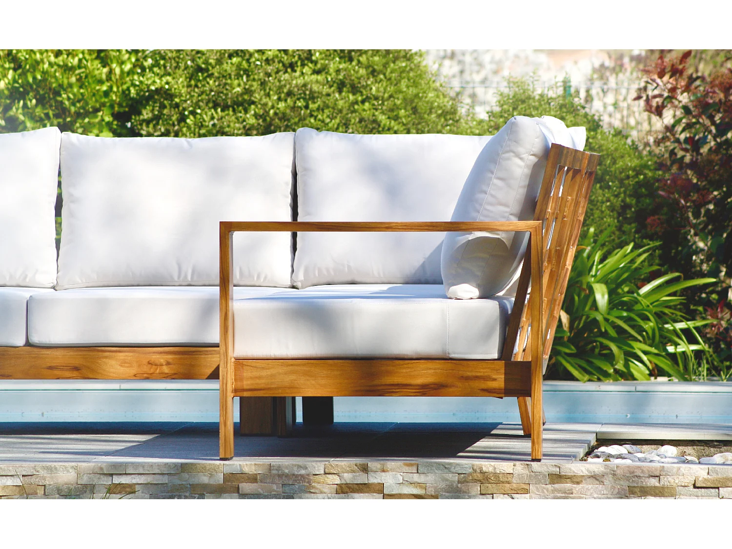 5-Sitzer-Eckgartenmöbel, Aluminium, Holzeffekt