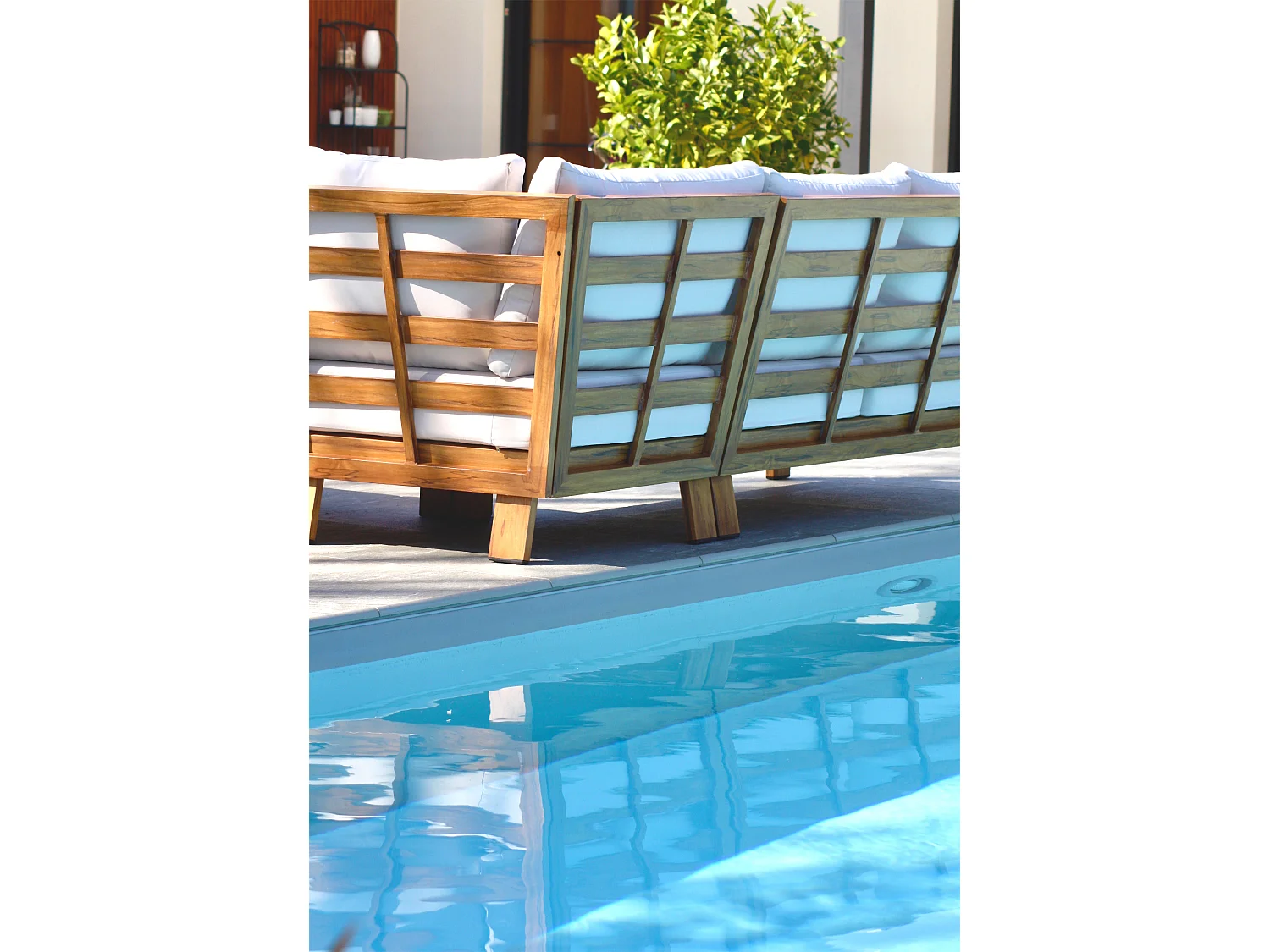 5-Sitzer-Eckgartenmöbel, Aluminium, Holzeffekt