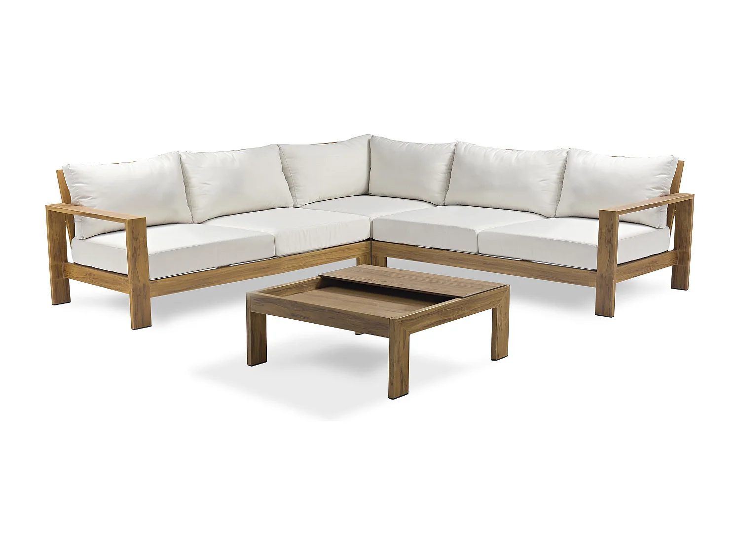 5-Sitzer-Eckgartenmöbel, Aluminium, Holzeffekt